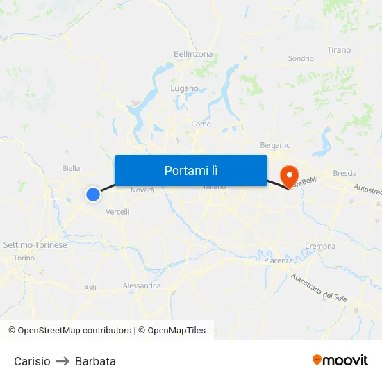 Carisio to Barbata map