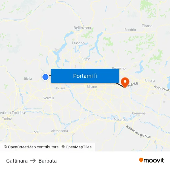 Gattinara to Barbata map