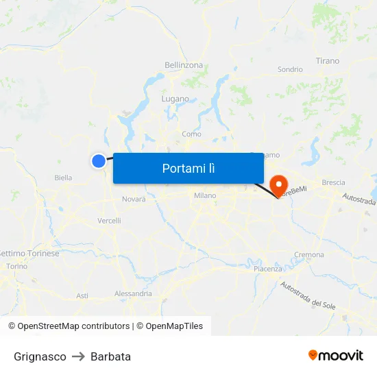 Grignasco to Barbata map