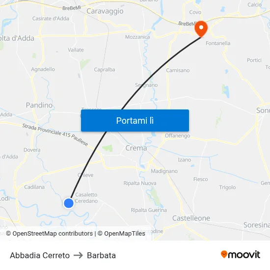 Abbadia Cerreto to Barbata map