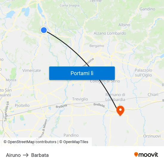 Airuno to Barbata map