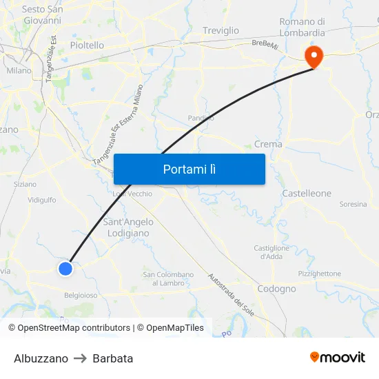 Albuzzano to Barbata map