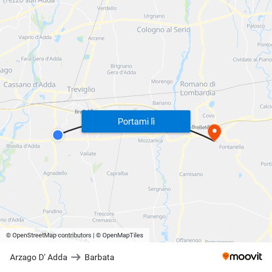 Arzago D' Adda to Barbata map