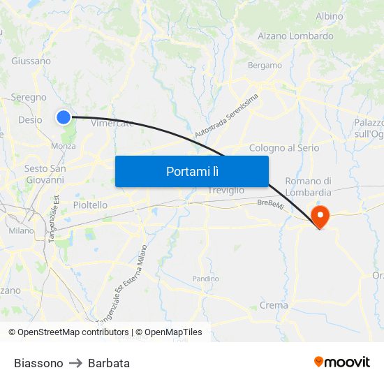 Biassono to Barbata map