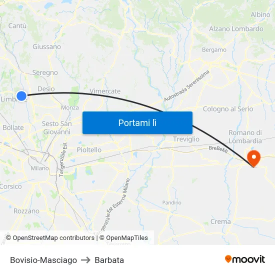 Bovisio-Masciago to Barbata map