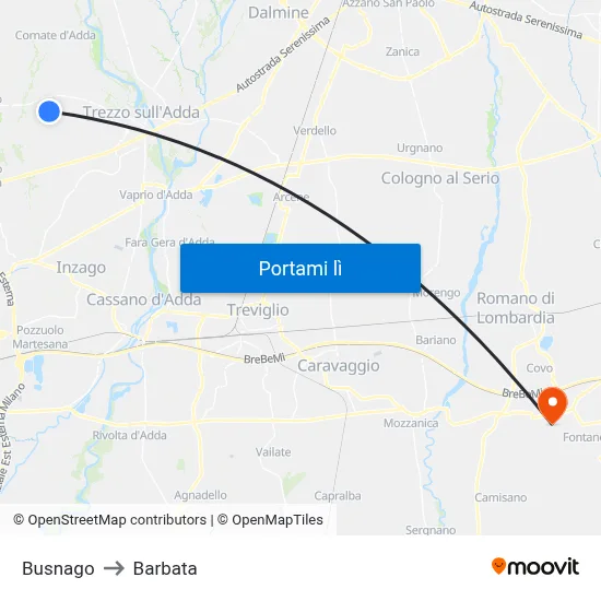 Busnago to Barbata map