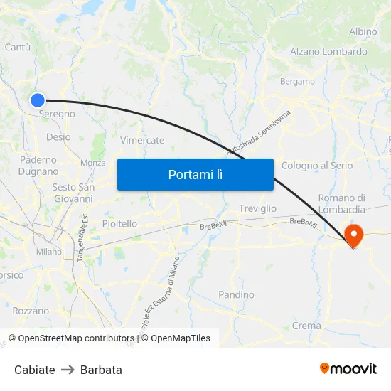 Cabiate to Barbata map