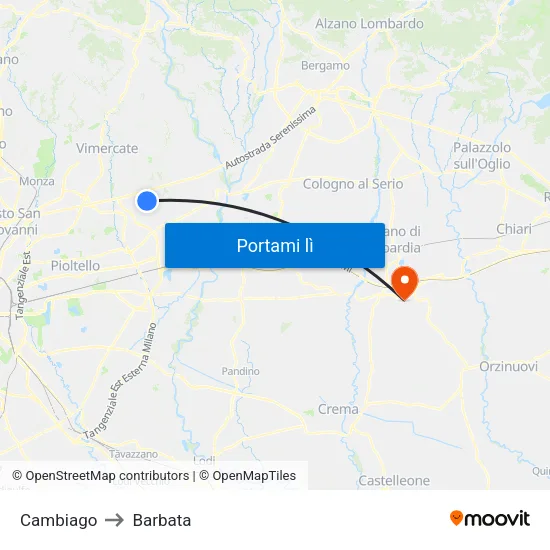 Cambiago to Barbata map