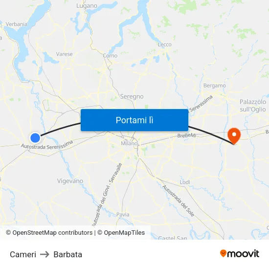 Cameri to Barbata map