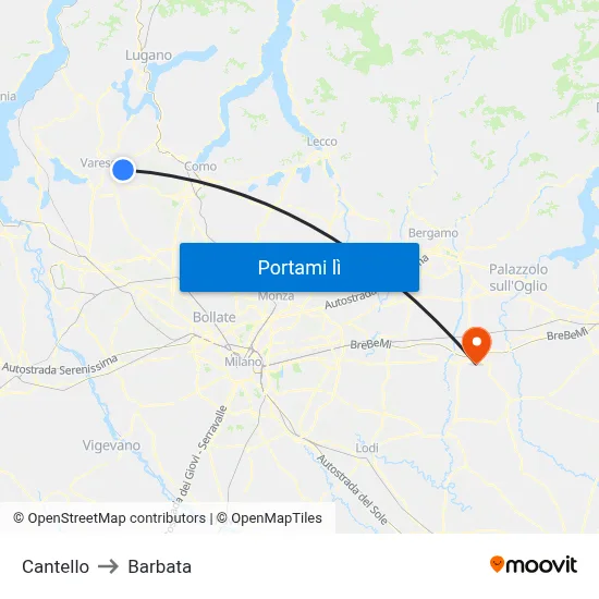 Cantello to Barbata map