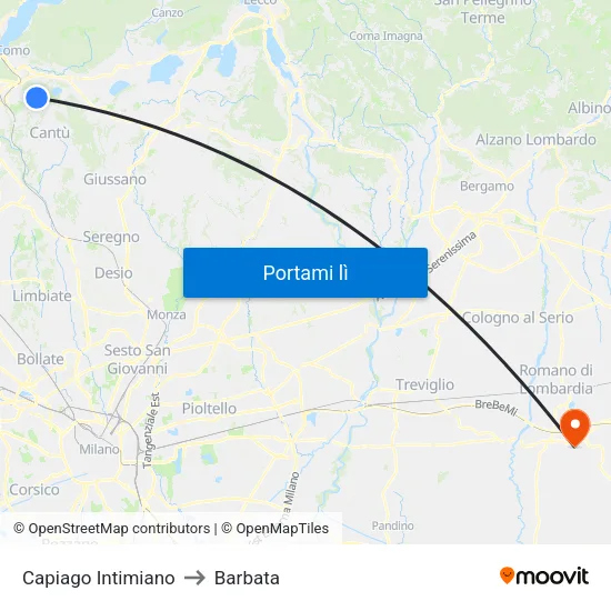 Capiago Intimiano to Barbata map