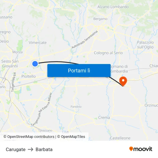 Carugate to Barbata map
