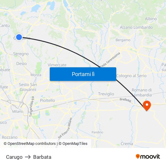 Carugo to Barbata map