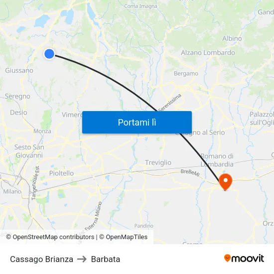 Cassago Brianza to Barbata map