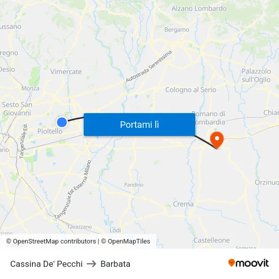 Cassina De' Pecchi to Barbata map