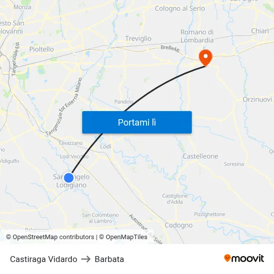 Castiraga Vidardo to Barbata map