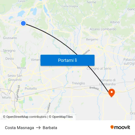 Costa Masnaga to Barbata map