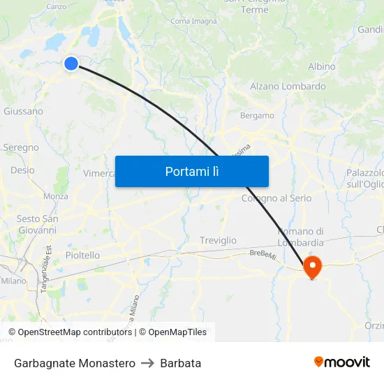 Garbagnate Monastero to Barbata map