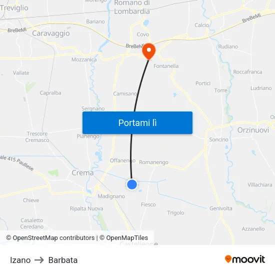 Izano to Barbata map