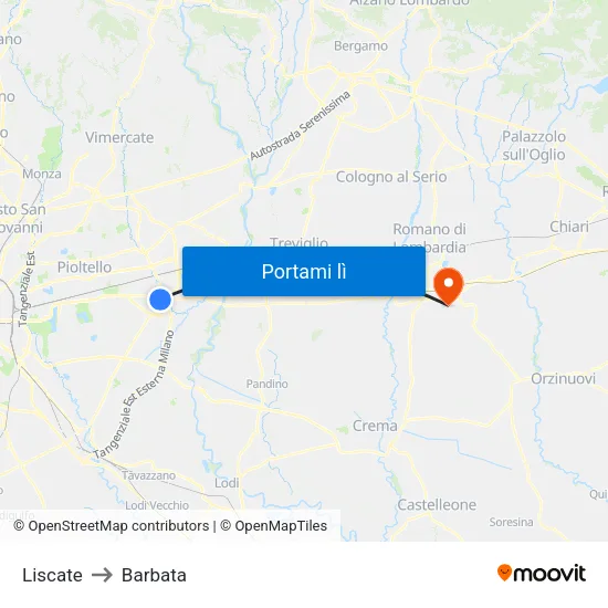 Liscate to Barbata map