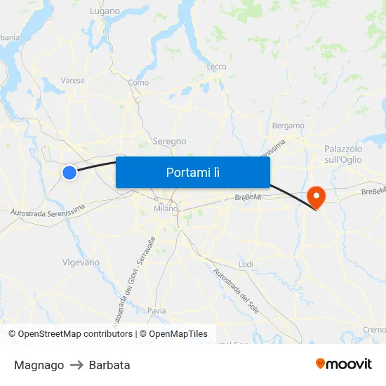 Magnago to Barbata map