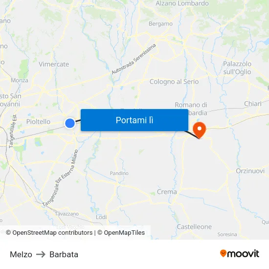 Melzo to Barbata map