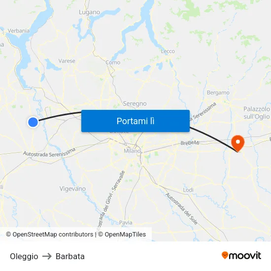 Oleggio to Barbata map