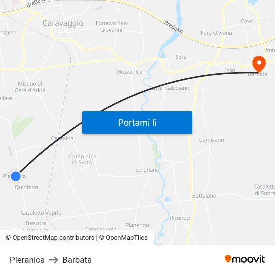 Pieranica to Barbata map