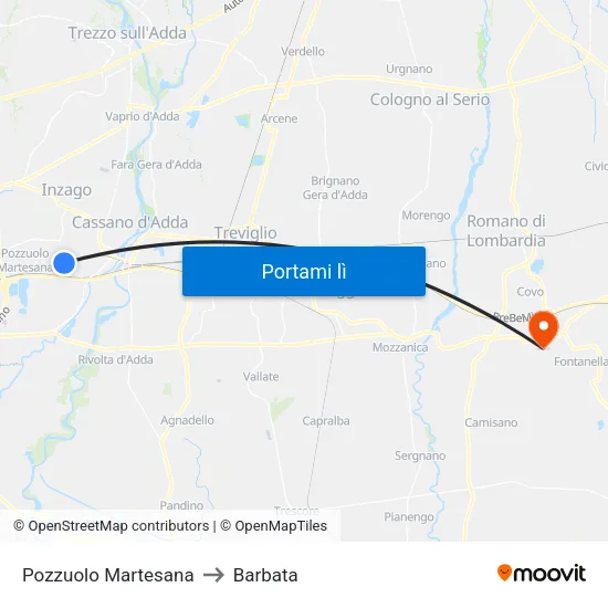 Pozzuolo Martesana to Barbata map