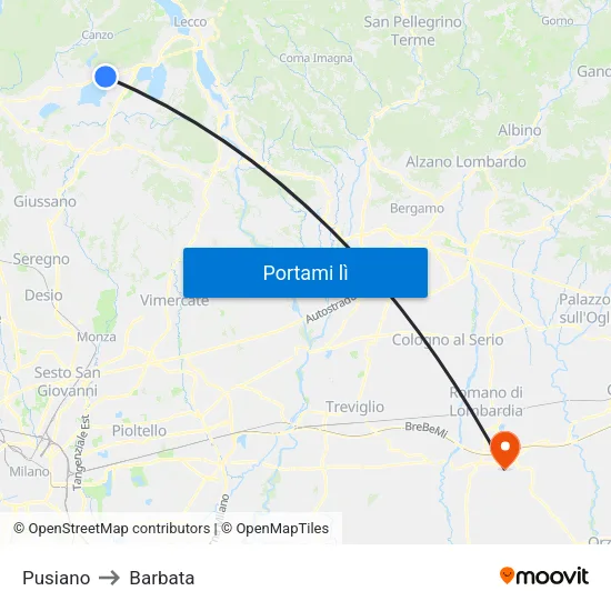 Pusiano to Barbata map