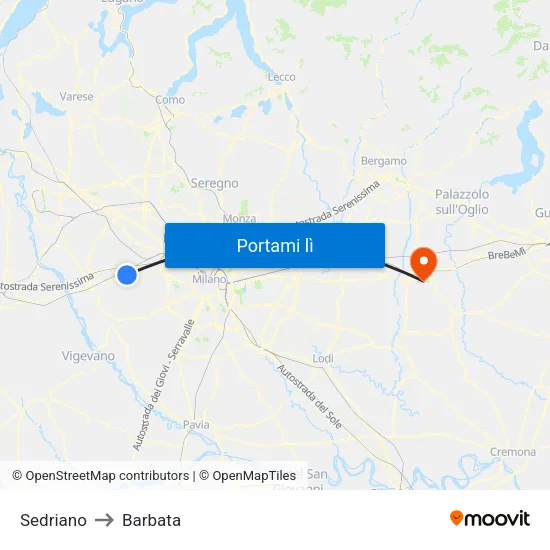 Sedriano to Barbata map