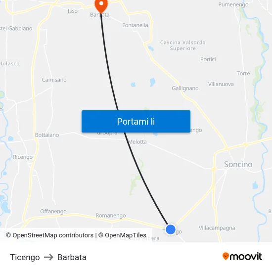 Ticengo to Barbata map
