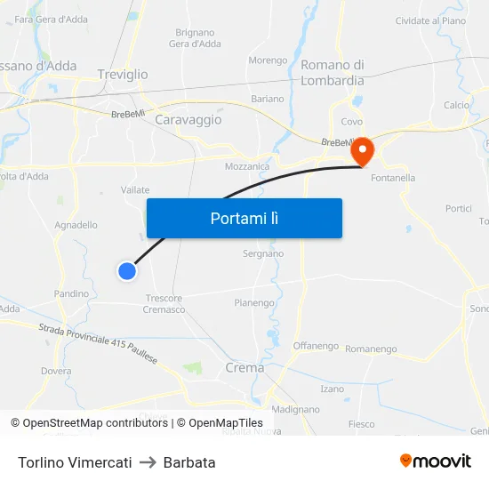 Torlino Vimercati to Barbata map