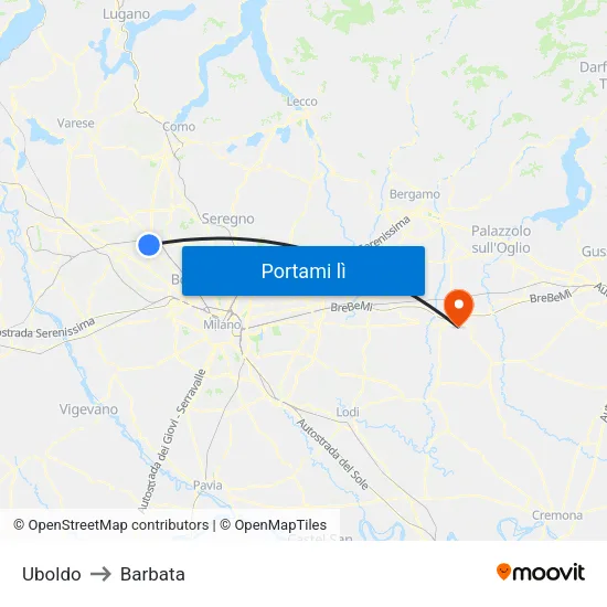 Uboldo to Barbata map