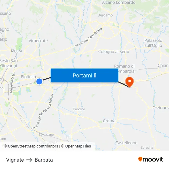 Vignate to Barbata map