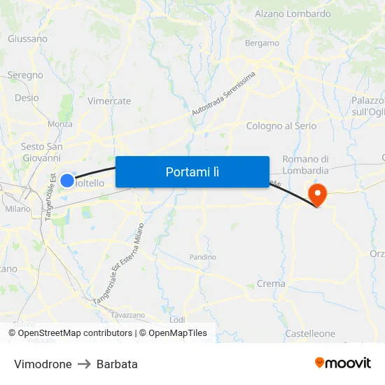 Vimodrone to Barbata map