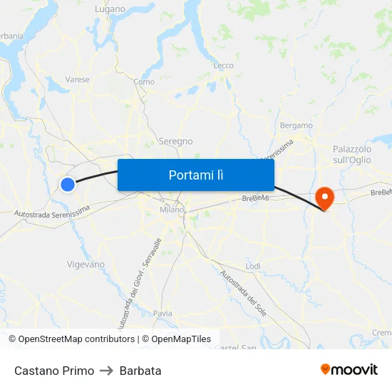 Castano Primo to Barbata map