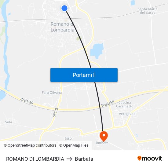 ROMANO DI LOMBARDIA to Barbata map