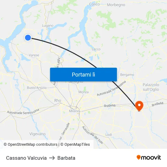 Cassano Valcuvia to Barbata map