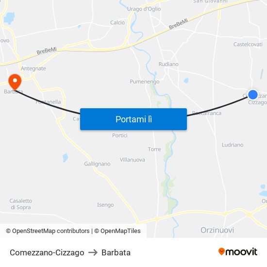 Comezzano-Cizzago to Barbata map