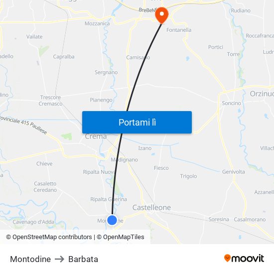 Montodine to Barbata map