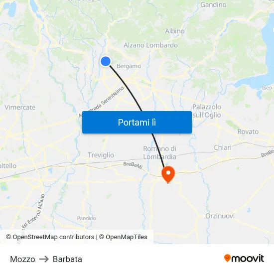 Mozzo to Barbata map