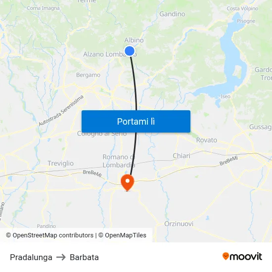 Pradalunga to Barbata map