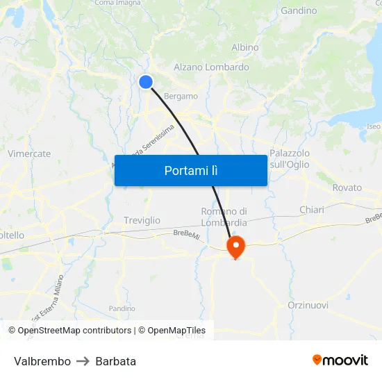 Valbrembo to Barbata map