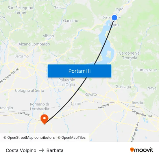 Costa Volpino to Barbata map