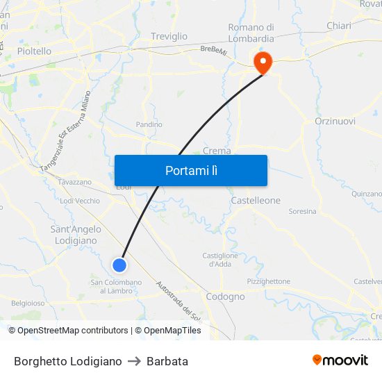 Borghetto Lodigiano to Barbata map