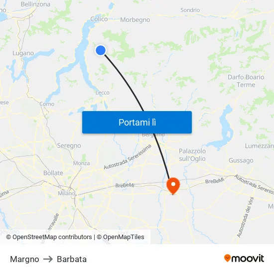 Margno to Barbata map