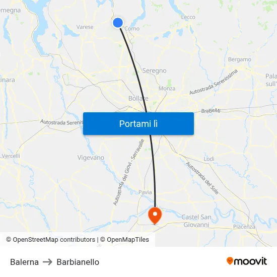 Balerna to Barbianello map