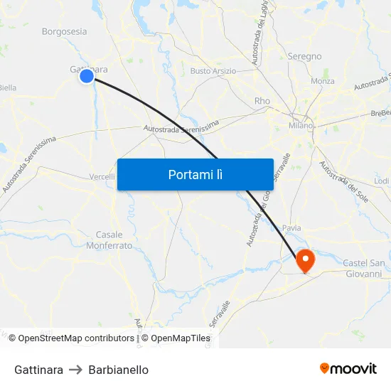 Gattinara to Barbianello map