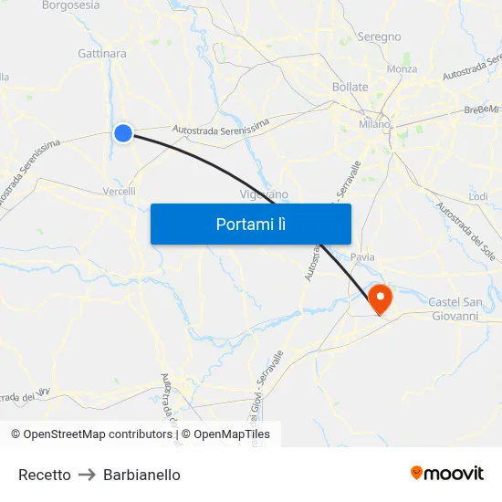 Recetto to Barbianello map